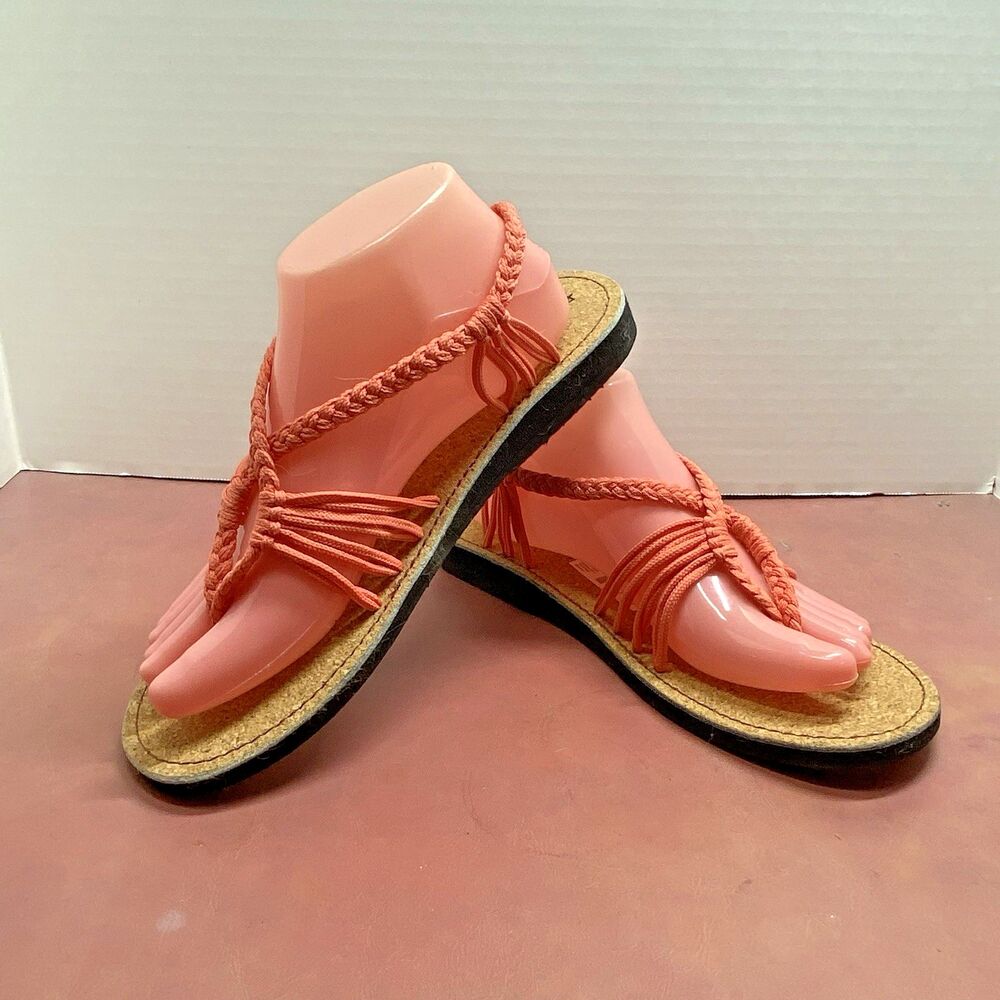 Bokyna Women's EU 40 Sz 10 Orange Woven Cork Sandals with Braided Strap Vacation